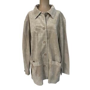 St. John's Bay Jacket Vintage Beige Button Up Suede 100% Leather Women's XL